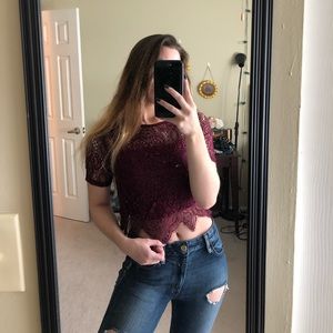 Maroon lace crop top